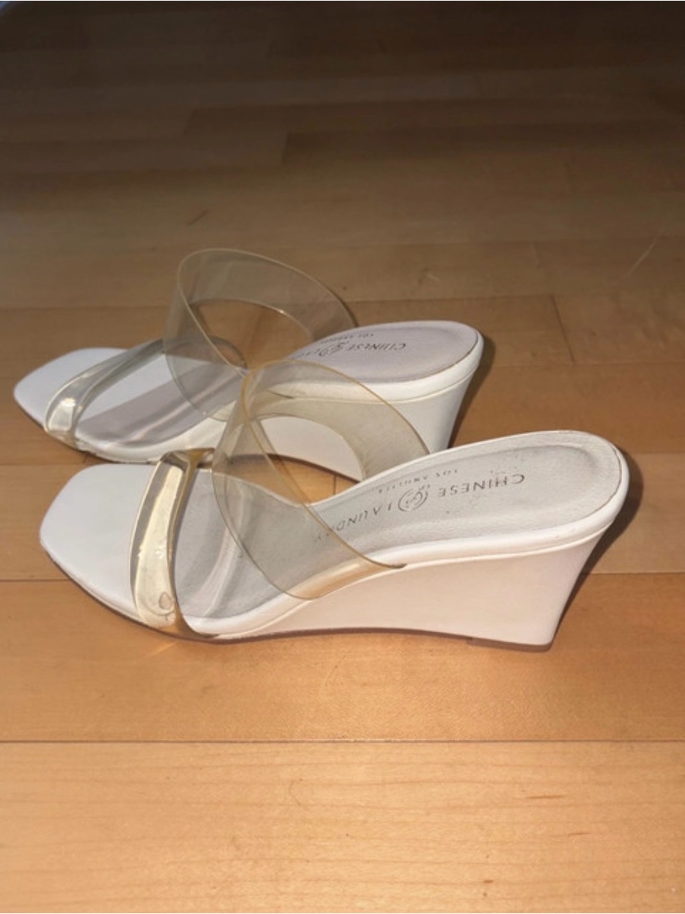 Chinese Laundry White Wedges with Clear Vinyl Straps